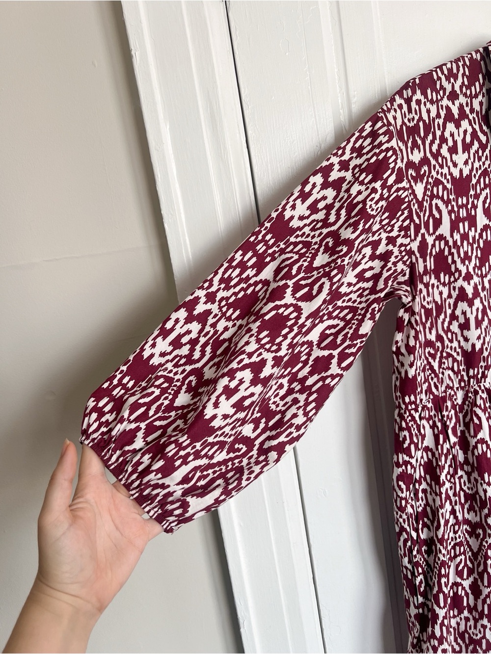 Maeve • Anthropologie Bettina Tiered Shirt Dress maxi midi cotton Wine Ikat - Picture 7 of 14